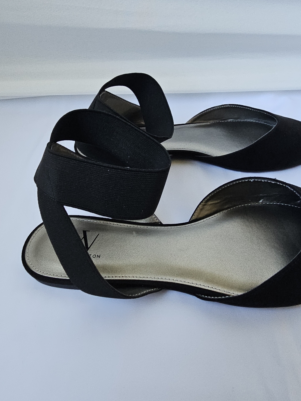 Worthington Black Faux Suede Pointed Toe Ankle Strap Flats - Chic & Minimalist - Picture 9 of 16
